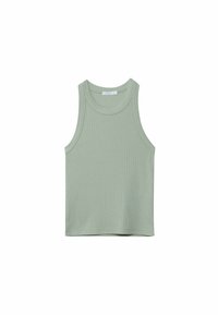 Lys grøn, ærmeløs ribbet tanktop med en rund halsudskæring og lige kant. Fremstillet af blødt stof, designet til en afslappet pasform.