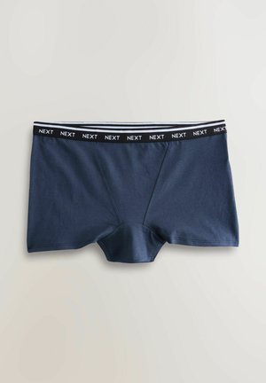 Jūras zila bokseru šortus, kas izgatavoti no mīksta auduma, ar melnu jostu, kurā redzams baltais "NEXT" logo, un pieguļošu dizainu ar izteiktu kabatu.