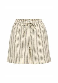 Ljust beige shorts med vertikala svarta ränder, elastisk midja med dragsko och avslappnad passform. Tillverkade av ett andningsbart material.