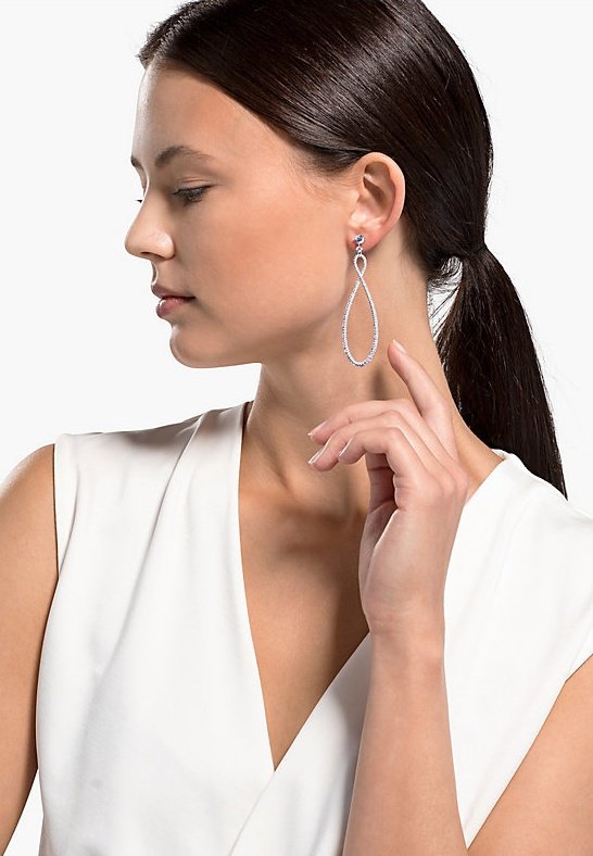 Swarovski SWAROVSKI INFINITY HOOP PIERCED EARRINGS, WHITE