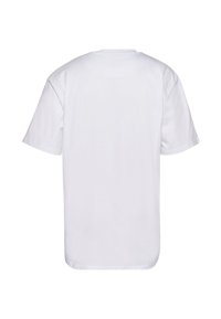 White short-sleeve t-shirt with a round neckline, made of smooth cotton fabric, featuring a simple, unadorned back design.