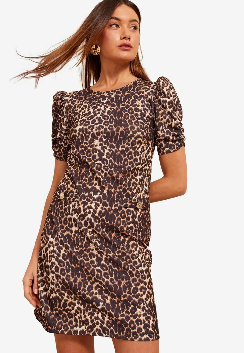 Friends Like These SHORT PUFF SLEEVE MINI  - Kotelomekko - brown animal