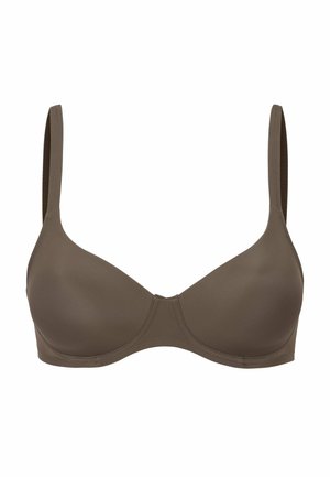 Bra mit gepolsterten Cups in Braun, verstellbaren Trägern, glatter Oberfläche und zeitlosem Design. Verfügt über eine zentrale Naht und keine sichtbaren Beschläge.
