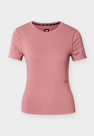 Rosa Sport-T-Shirt aus glattem, leichtem Stoff. Verfügt über einen Rundhalsausschnitt, kurze Ärmel und ein kleines Logo an der unteren Seite.
