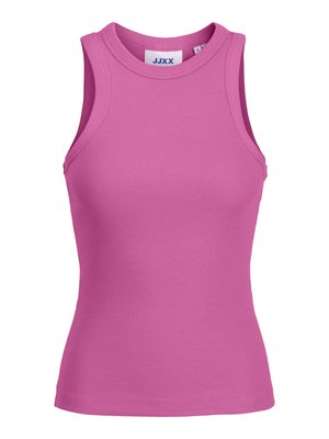 Camiseta sin mangas ajustada de punto acanalado rosa con escote redondo.