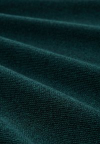 Tăblie de stofă verde închis cu o suprafață texturată, țesută. Prezintă nervuri vizibile și pliuri moi, indicând flexibilitate și greutate.