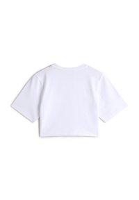 Hvid bomulds cropped t-shirt med korte ærmer, rund halsudskæring og en glat tekstur. Ingen synlige grafikker eller mønstre på bagsiden.