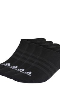 Schwarze knöchellange Socken aus Baumwollmischung, mit einem gerippten Bund, zwei horizontalen Streifen und einem weißen Logo auf der Zehe. Im Pack mit vier Paaren.