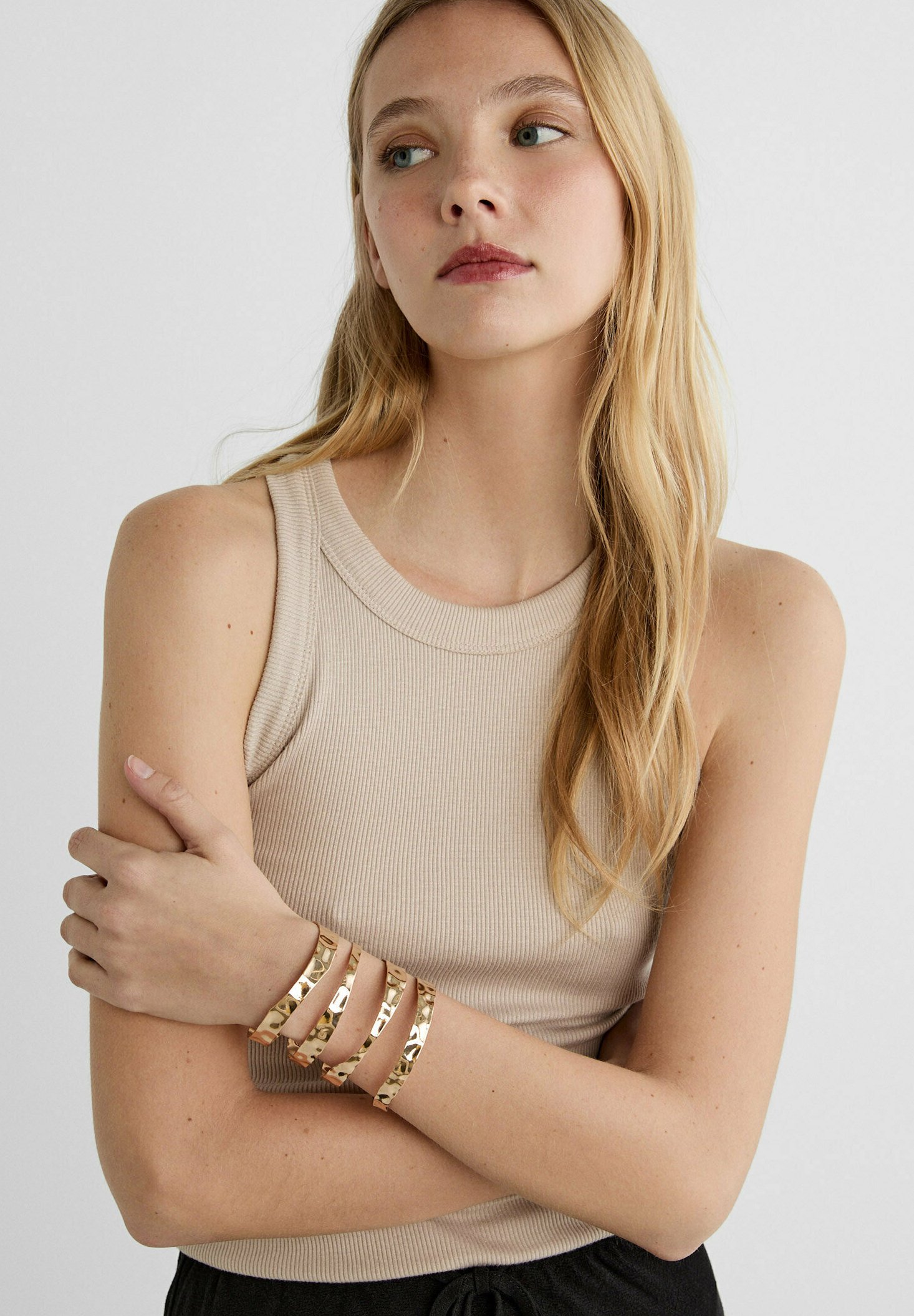 Stradivarius MAXI TEXTURED CUFF - Armband - gold coloured 