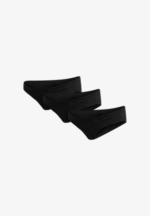 Schwarze Baumwoll-Bikini-Höschen, im Dreierpack. Glattes Material, elastischer Bund, tief sitzender Schnitt. Schlichtes Design ohne Muster oder sichtbare Hardware.