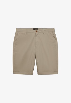 Beige shorts lavet af letvægtsstof, med knaplukning, sidelommer og et skræddersyet design med sydd kant.