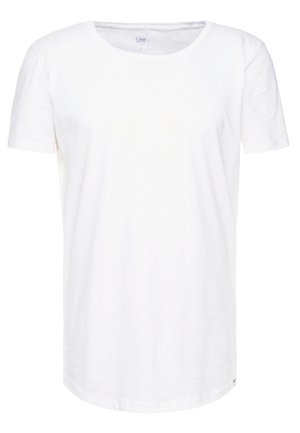 White, short-sleeve t-shirt made of soft cotton fabric. Features a round neckline and a relaxed fit with a subtle brand label on the hem.