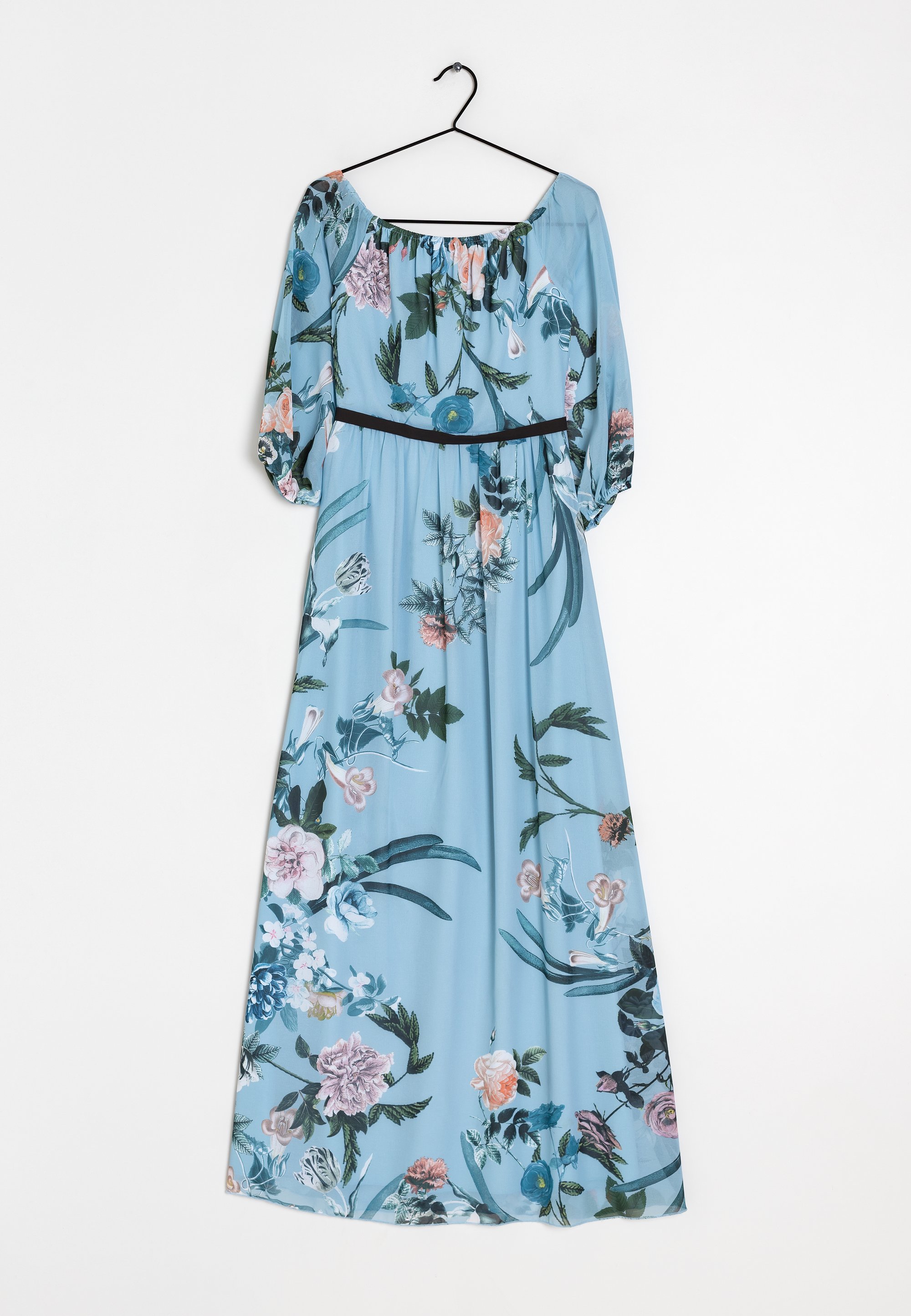 maxi dress with puff long sleeve Blue Fern Elegance Hawaiian Long Flare Dress / Muumuu Mall 12