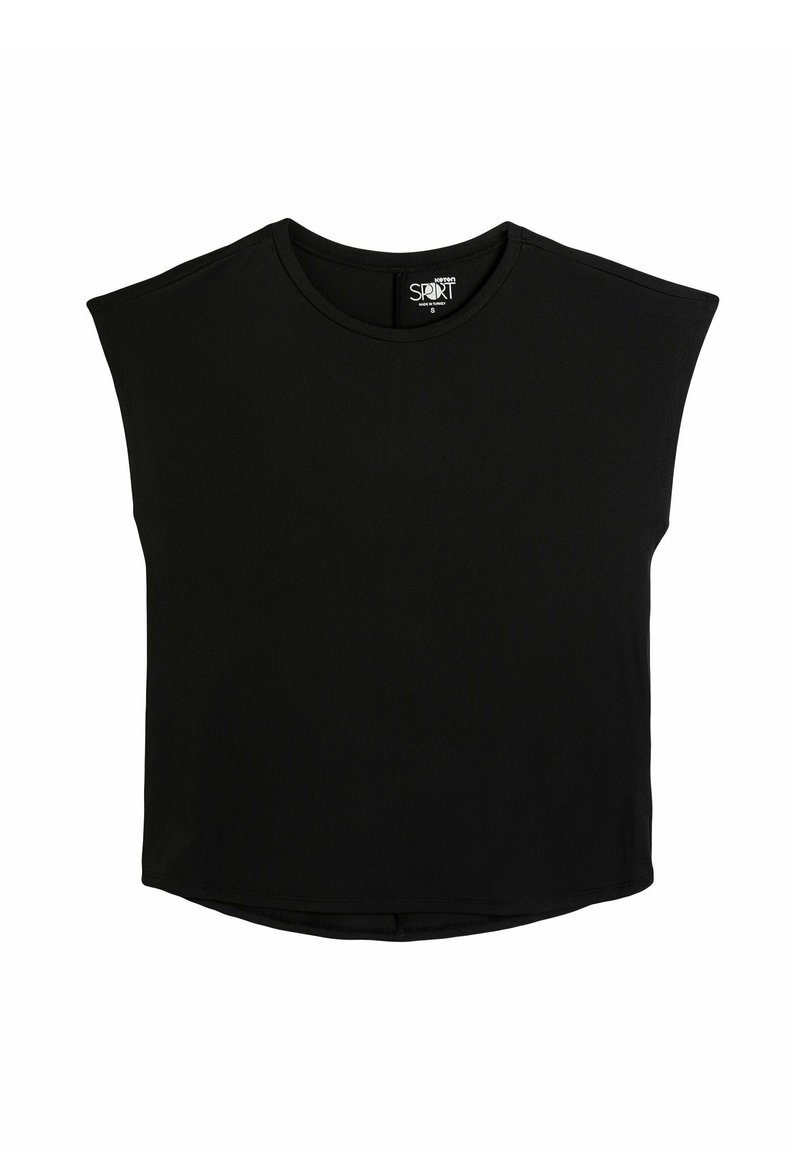 Zwart T-shirt met korte mouwen en een ronde hals, gemaakt van gladde stof, met een relaxed fit en een ontwerp met verlaagde schouders.