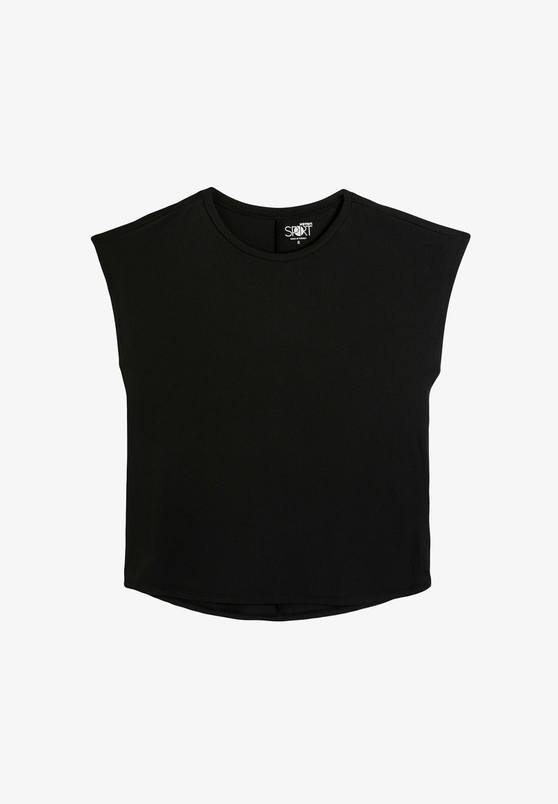 Zwart T-shirt met korte mouwen en een ronde hals, gemaakt van gladde stof, met een relaxed fit en een ontwerp met verlaagde schouders.