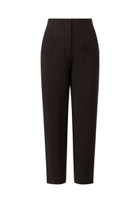 Hoch taillierte schwarze Hose aus glattem Stoff, mit Falten an der Vorderseite und tapered Beinen in verkürzter Länge.