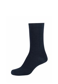 Marineblå crew-sok med ribbet manchet, lavet af et glat og strækbart stof. Har en sømløs tå og minimalistisk design.