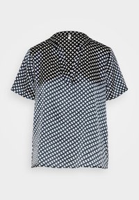 Camicia a maniche corte con un motivo geometrico blu navy e bianco, dal taglio rilassato e un discreto scollo a V sul retro.