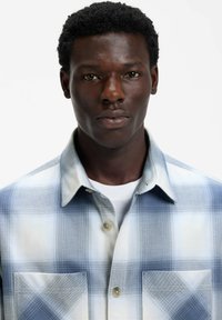 Blauw-wit geruit overhemd met knopen, gemaakt van katoen. Voorzien van een kraag, borstzakken en een gladde textuur met een normale pasvorm.