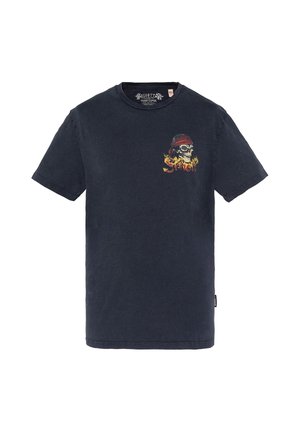 Schott, BIKER T-SHIRT, SLUB YARN - T-shirt imprimé - noir délavé
