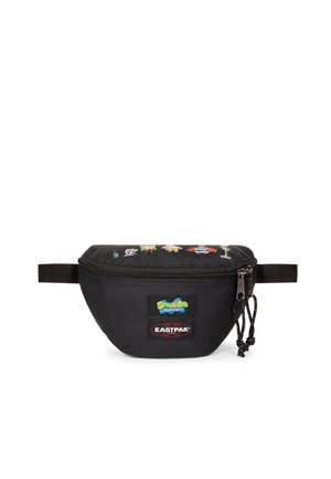 Riñonera negra Eastpak con el logo y los personajes de Bob Esponja impresos en la parte superior, con doble cremallera.