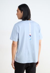 Light blue cotton t-shirt with short sleeves, featuring "Motorsport" text and BMW logo printed on the center back. Simple design, relaxed fit.