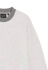Lichtgrijze sweatshirt met een ronde halslijn, met een contrasterende donkergrijze kraag. Zachte textuur en een relaxte pasvorm.