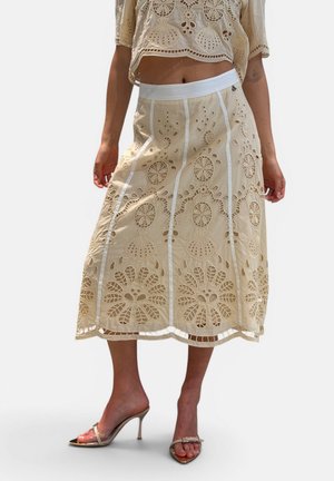 Dixie GONNA MIDI TRAFORATA CON RICAMI - Gonna a campana - beige