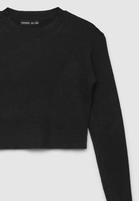 Czarny prążkowany sweter z długim rękawem, krótki, z okrągłym dekoltem, marki Terranova, w rozmiarze 12-13 lat (152/158 cm).