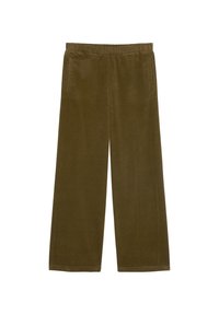 Olijfgroene corduroy wijde broeken met elastische tailleband en zijzakken.