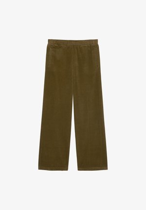 Olijfgroene corduroy wijde broeken met elastische tailleband en zijzakken.