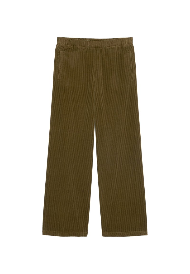 Olijfgroene corduroy wijde broeken met elastische tailleband en zijzakken.