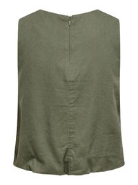 Haut sans manches vert olive avec texture en tissu et une courte fermeture éclair au centre du dos.