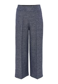 Pantalons larges en tissu texturé bleu marine, dotés d'une taille haute et de plis avant nets pour un design structuré.