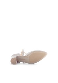 Sandalo con tacco in glitter argento, con cinturino nudo, design open toe, suola texture e logo Gabor sulla soletta.