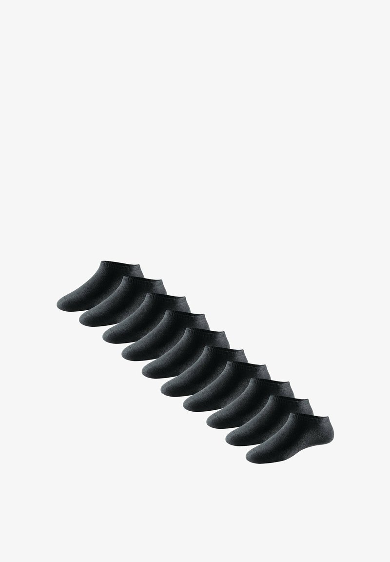Black cotton ankle socks, featuring a low-cut design with a smooth texture, displayed in a row. Each sock has a ribbed cuff.