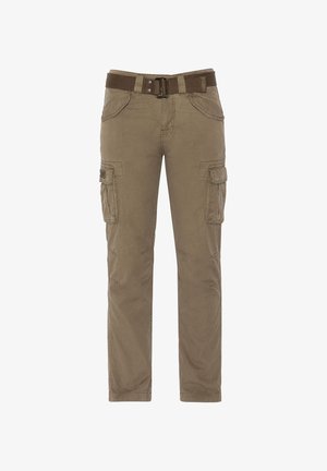 Beige cargobroek met een geweven riem, voorzien van meerdere zijzakken, recht model en een gestructureerde stof. Ideaal voor casual wear.
