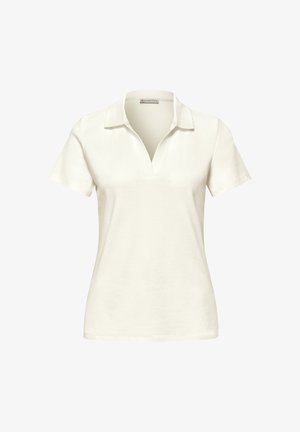 Polo blanc à manches courtes avec col et encolure en V, présenté sur un fond uni.