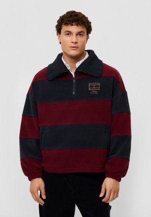 Tommy Hilfiger, EXCLUSIVE RUGBY STRIPE QUARTER-ZIP POLAR FLEECE SWEATSHIRT - Sweatshirt - burgundy/navy