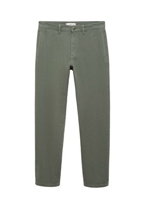 Olijfgroene chino's gemaakt van een katoenmix, met een slim rechte pasvorm, riemlussen en een voorste knoopsluiting.