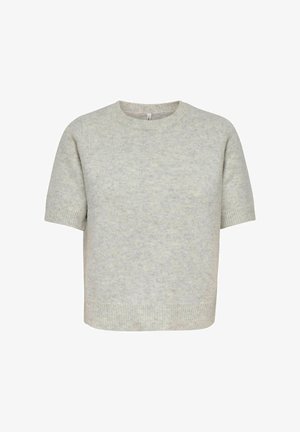 Hele halli lühikeste varrukatega kootud sviiter, mis on valmistatud pehmest, tekstuuriga kangast. Sellel on ümmargune kaelus ning soonikkoes äär ja varrukad.