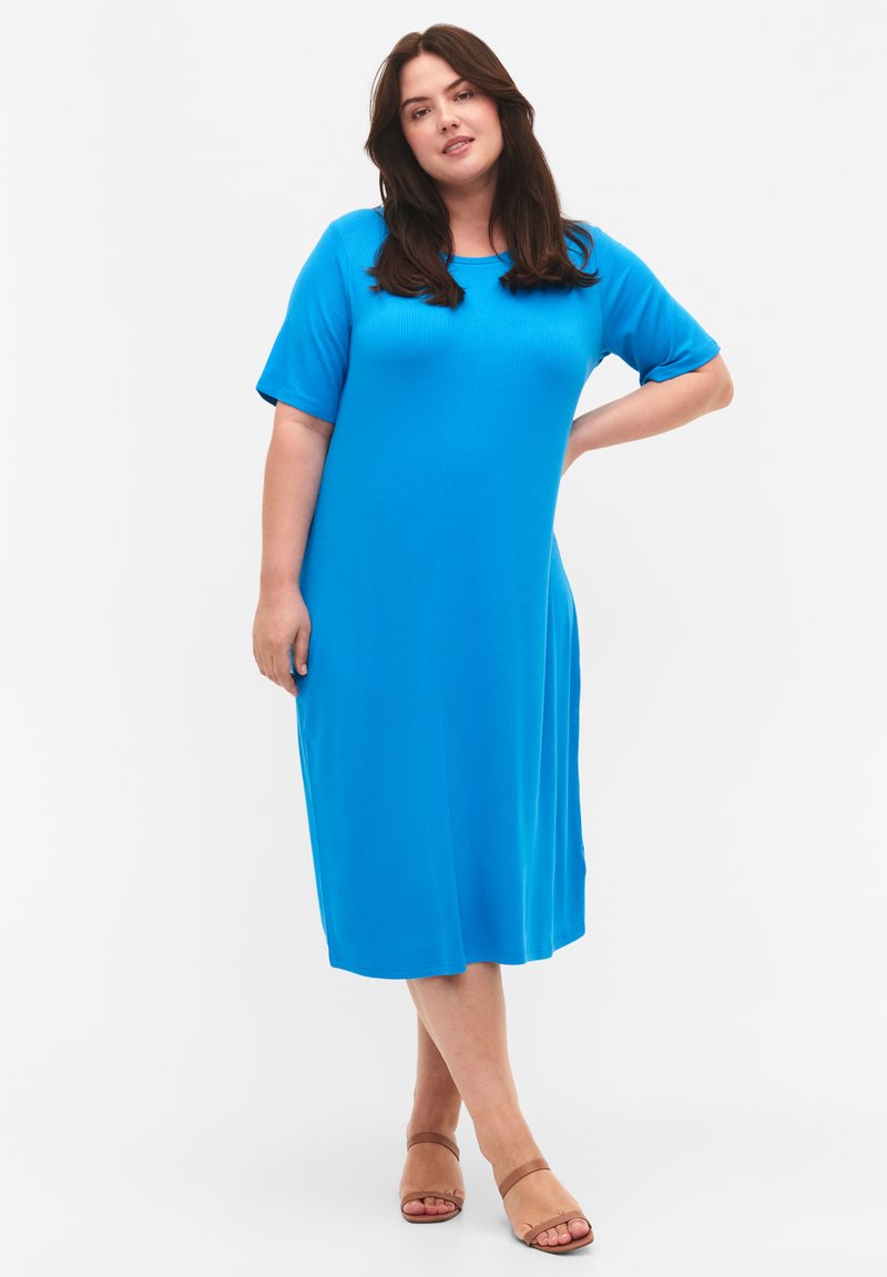 Zizzi MIDI WITH SHORT SLEEVES Neulemekko Ibiza Blue sininen zizzi-midi-with-short-sleeves-neulemekko-ibiza-blue-sininen