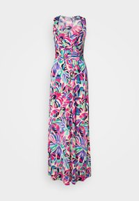 Blomster-maksikjole i livlige nuancer af pink, blå og grøn. Lavet af letvægtsstof med et tætsiddende bodice og en svajende nederdel. Justerbare stropper.