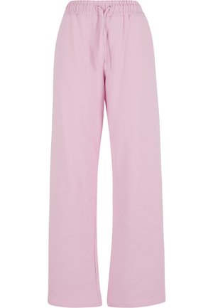 Lys rosa, vide joggebukser med elastisk midje og justerbar snøring. Laget av myk og pustende stoff.