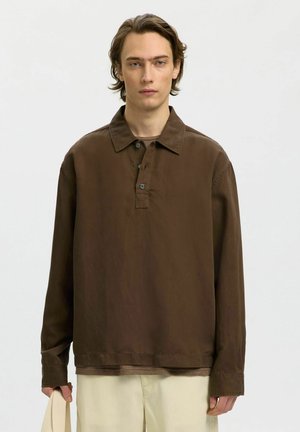 Selected OVERSHIRT LANGÄRMELIGES POLO - Polokošeľa - bracken