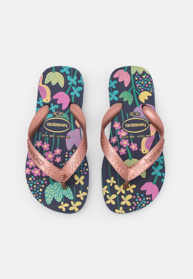FLORES - Teenslippers - black blue/gold