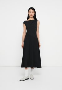 calvin klein black one shoulder dress - Vestito casual Single long sleeve fringe blazer Simple Satin Fit And Size:US 16W