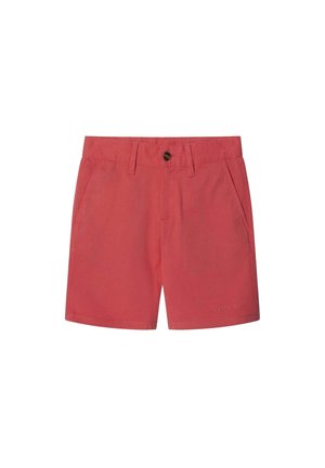 Helle Korallen-Shorts aus einem Stoff mit glatter Textur. Mit Fronttaschen und einem Knopfverschluss. Logodetail am vorderen Saum.