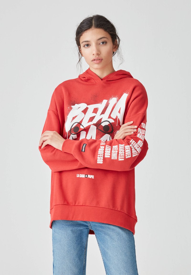 Pull And Bear Casa De Papel PULL&BEAR LA CASA DE PAPEL - Mikina s kapucí - light red/světle červená