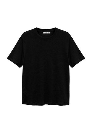 Svart kortärmad t-shirt gjord av mjukt tyg. Har en rund halsringning och en enkel, minimalistisk design utan synliga mönster eller detaljer.